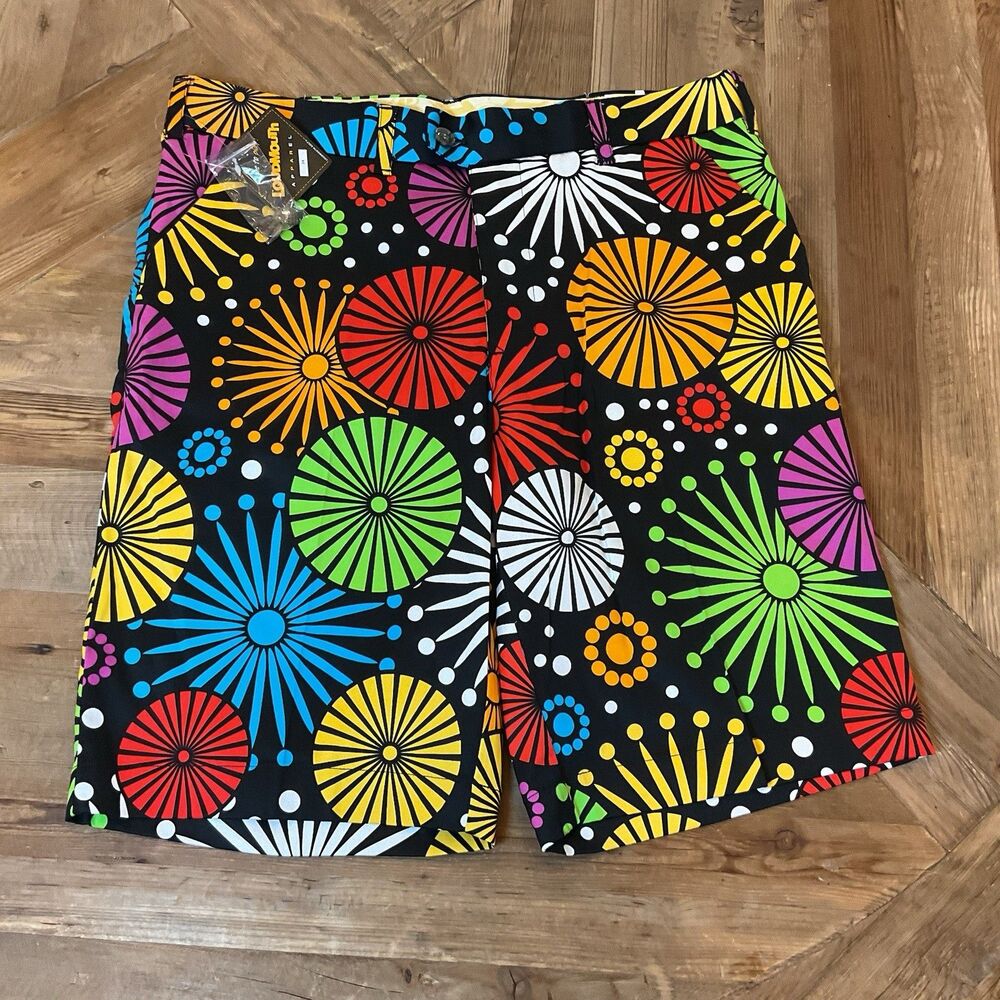 Men's LOUDMOUTH‎ Ferris Wheel Pattern Multi-Color Golf Shorts Size 34
